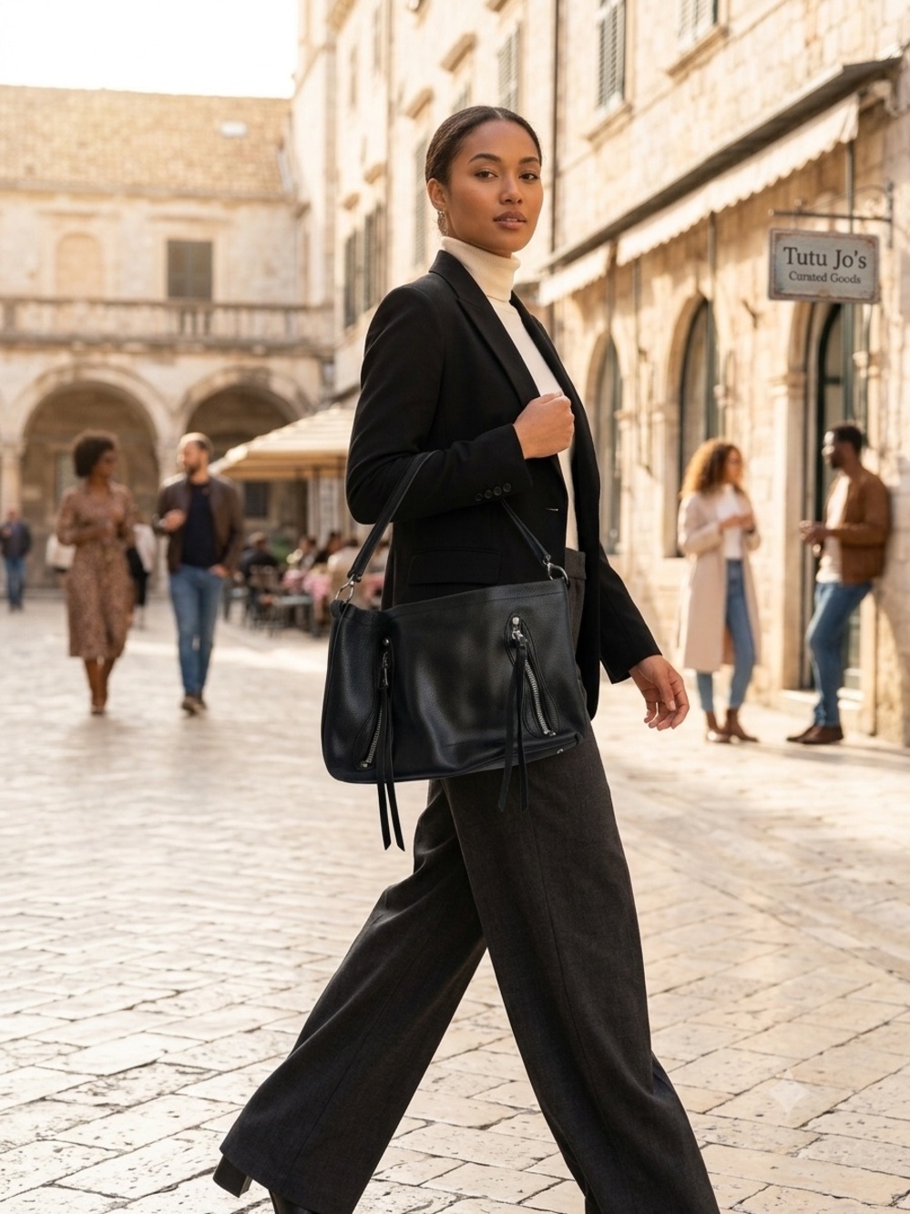 Aimee Kestenberg Black Leather Tassel Satchel